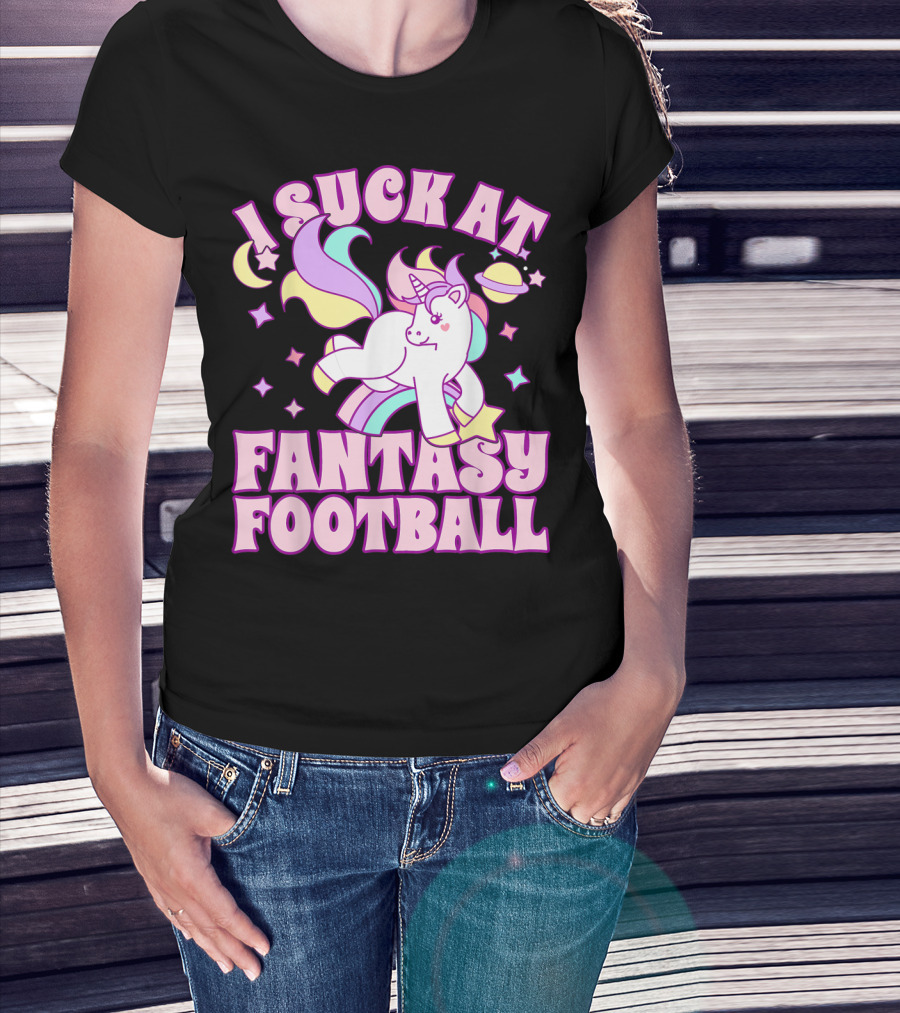 I Suck At Fantasy Football Unicorn Colors Celestial T-Shirt