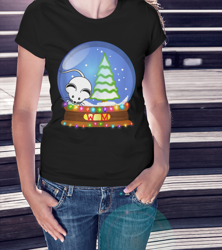 Christmas Snow Globe Santa White Mouse WM Tree T-Shirt