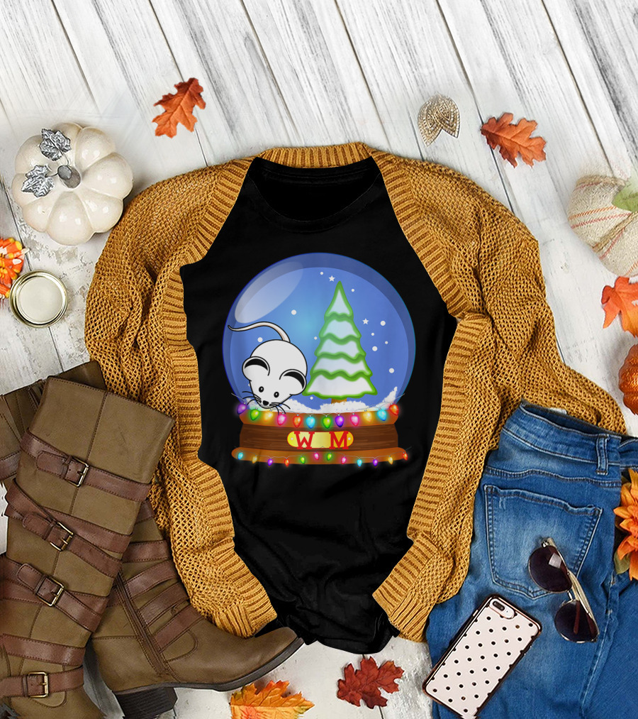 Christmas Snow Globe Santa White Mouse WM Tree T-Shirt
