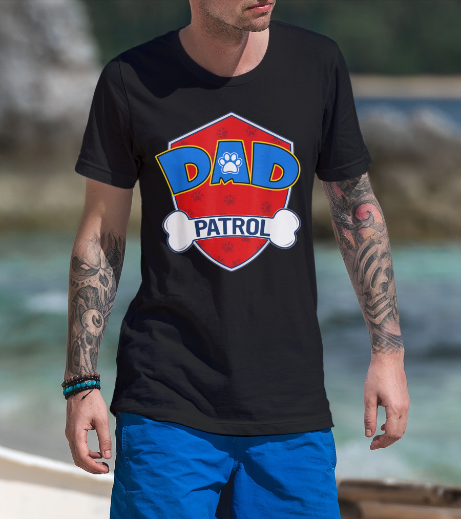 Dad Patrol Paw Print Shield T-Shirt