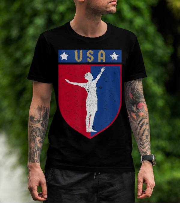 USA Distressed Red White Blue Soccer Emblem T-Shirt