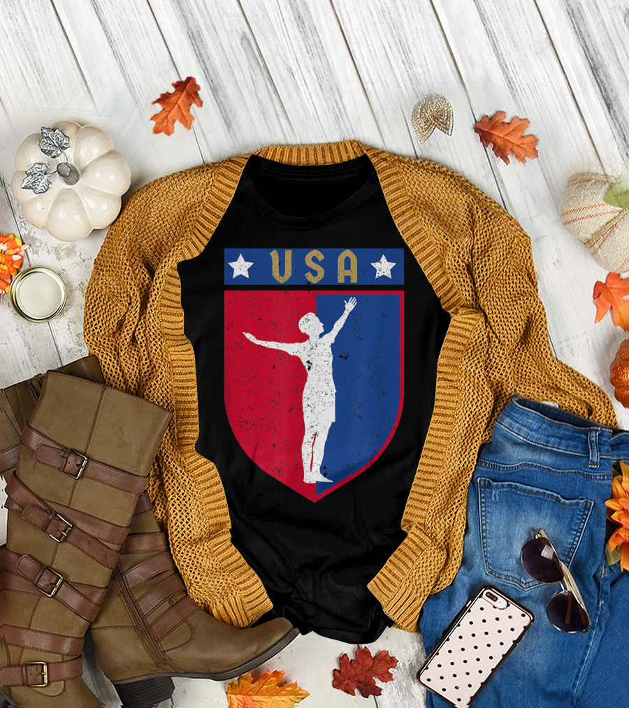 USA Distressed Red White Blue Soccer Emblem T-Shirt