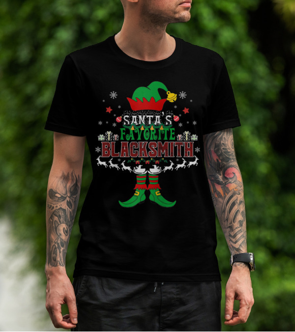 Santa's Favorite Blacksmith Elf Xmas Reindeer And Gifts T-Shirt