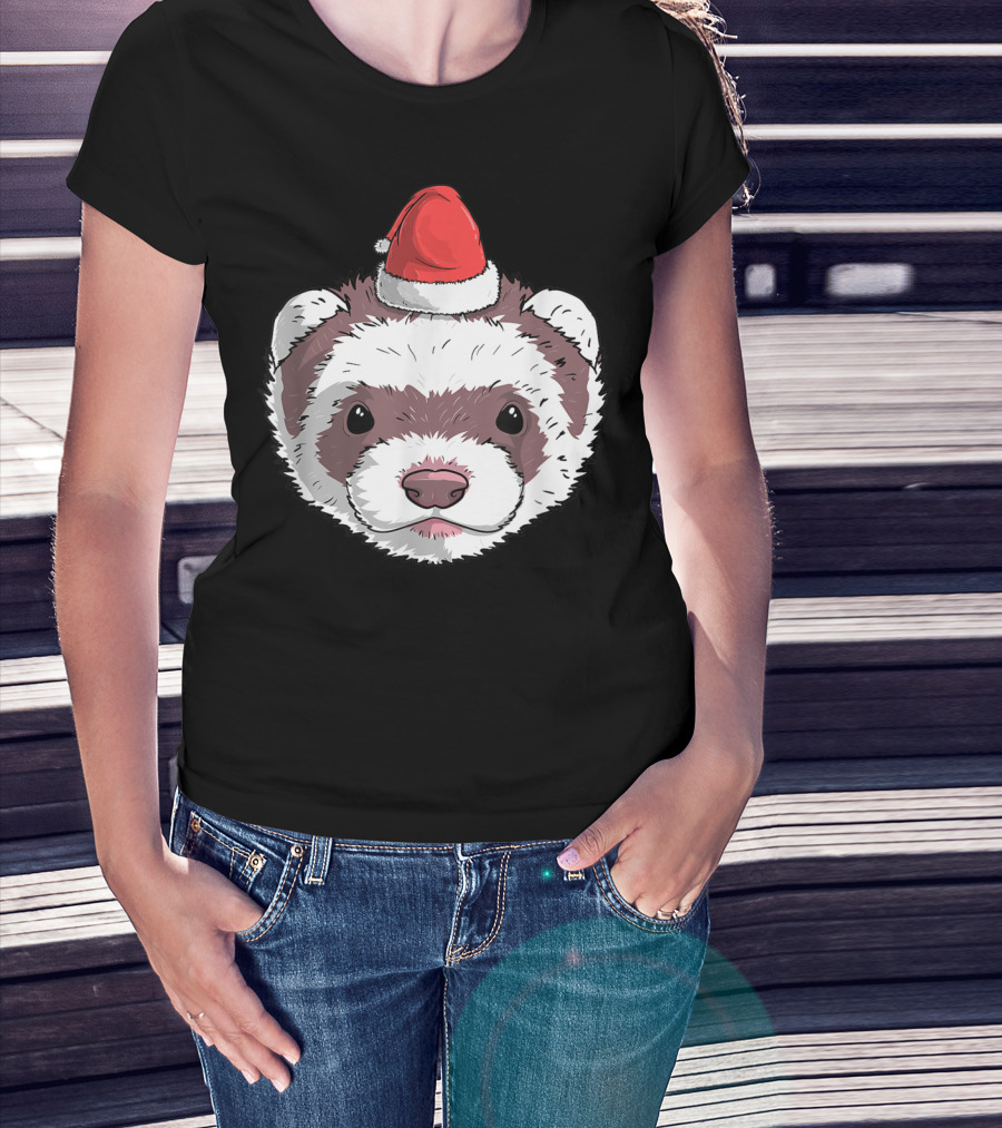 Ferret Santa Claus Hat Christmas Holiday Festive Headwear T-Shirt