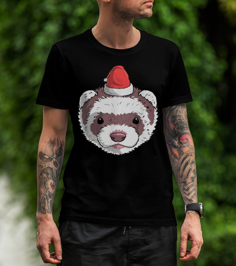 Ferret Santa Claus Hat Christmas Holiday Festive Headwear T-Shirt