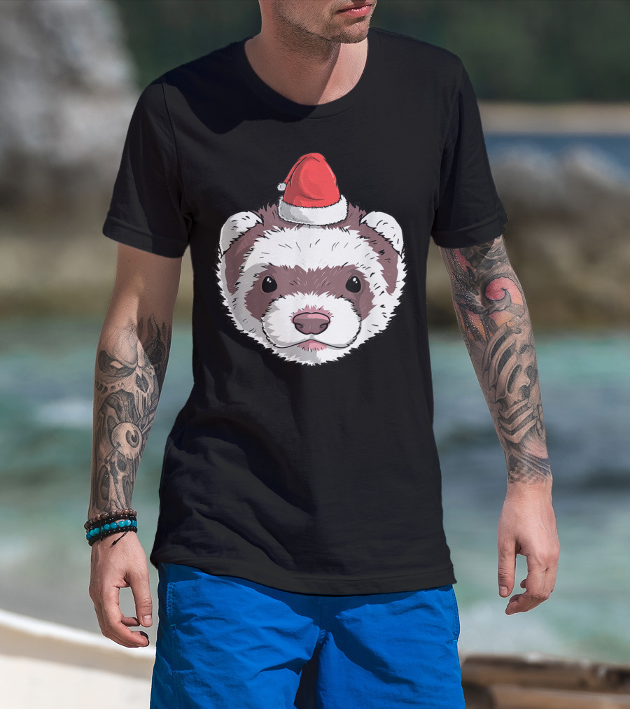 Ferret Santa Claus Hat Christmas Holiday Festive Headwear T-Shirt