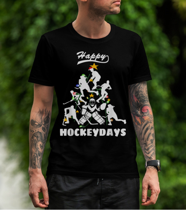 Happy Hockeydays Christmas Tree Ice Hockey Fun T-Shirt