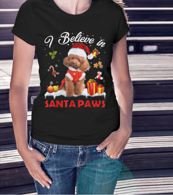I Believe In Santa Paws Christmas Decor With Poodle Dog T-Shirt