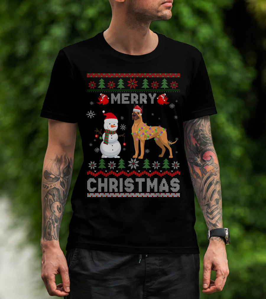 Merry Christmas Funny Xmas Great Dane Dog Snowman T-Shirt