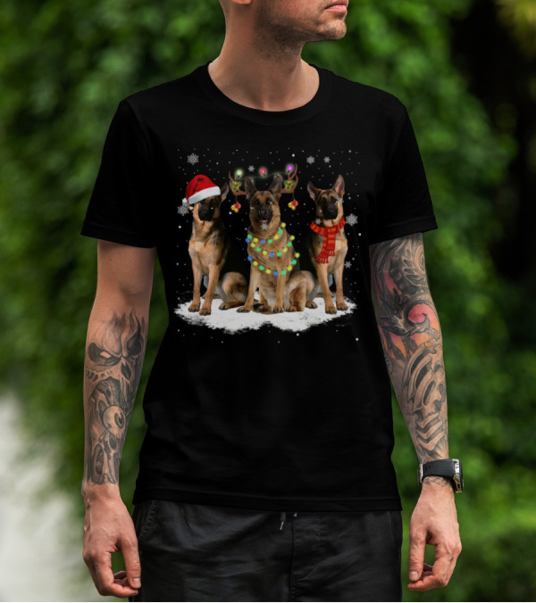 German Shepherds With Santa Hat And Christmas Decorations T-Shirt