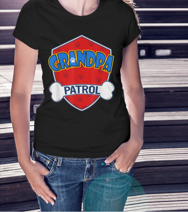 Grandpa Patrol Shield With Pawprint Bone T-Shirt