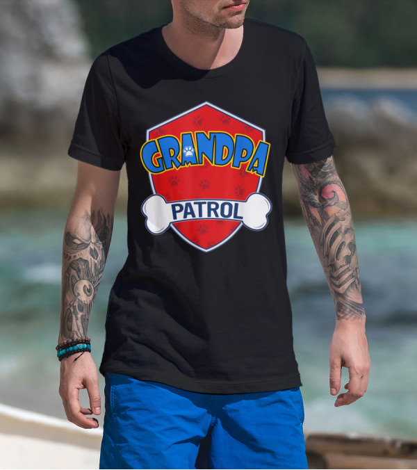 Grandpa Patrol Shield With Pawprint Bone T-Shirt