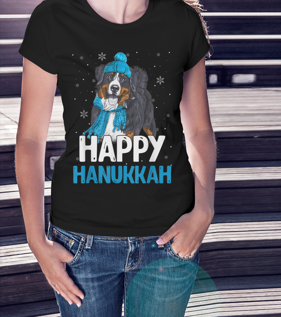 Happy Hanukkah Bernese Mountain Dog Winter Scarf And Hat T-Shirt