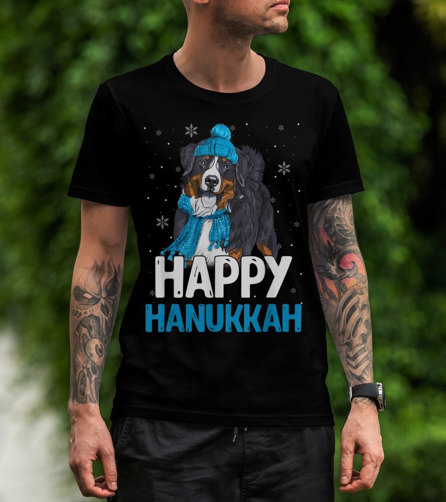 Happy Hanukkah Bernese Mountain Dog Winter Scarf And Hat T-Shirt