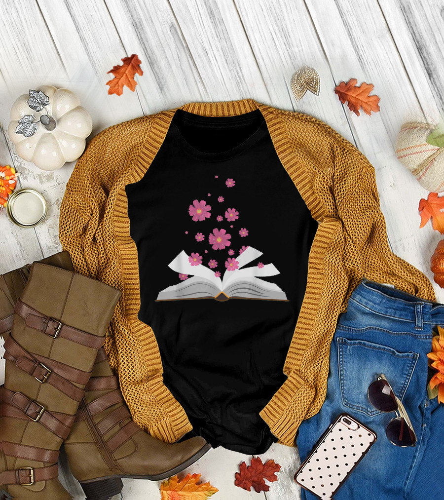 I Love The Aroma Of The Paper Reading with Blossoming Open Book and Floating Flowers T-Shirt