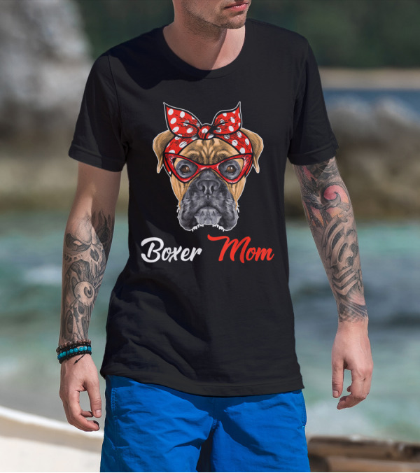 Boxer Mom Bandana Glasses T-Shirt