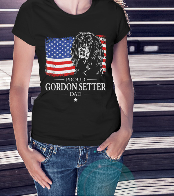 Proud Gordon Setter Dad With American Flag T-Shirt