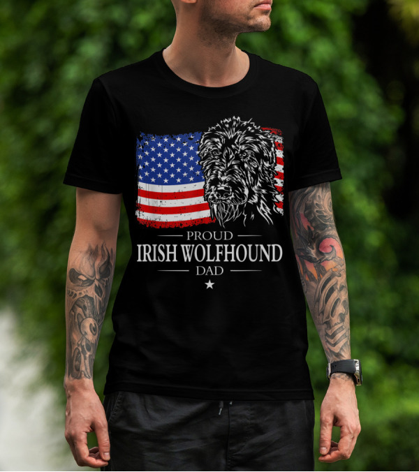 Proud Irish Wolfhound Dad American Flag T-Shirt