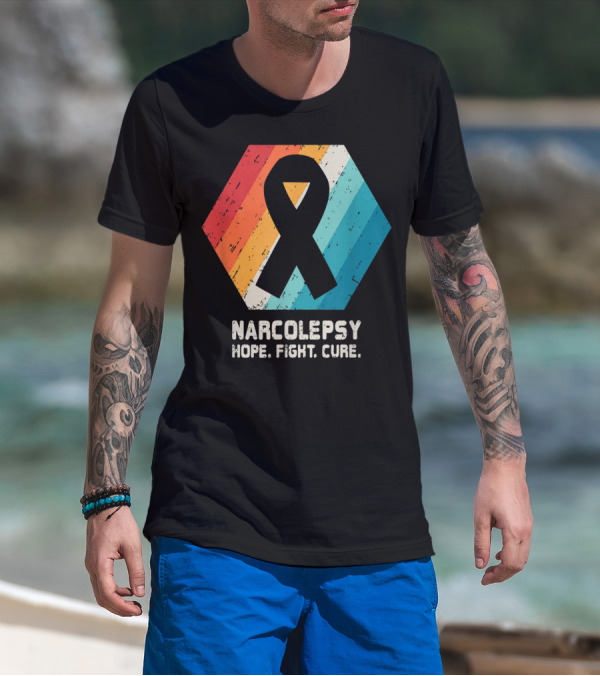 Narcolepsy Hope Fight Cure Ribbon Retro Awareness T-Shirt