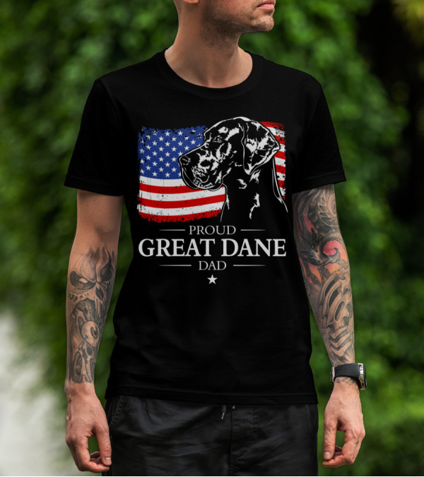 Proud Great Dane Dad American Flag Patriotic T-Shirt