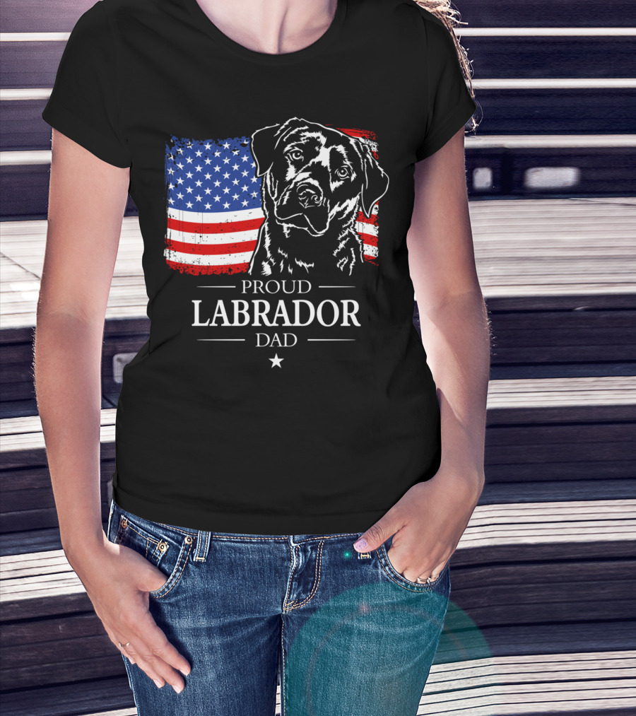 Proud Labrador Dad With American Flag Patriotic T-Shirt