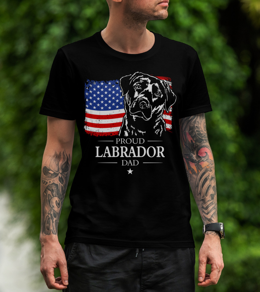 Proud Labrador Dad With American Flag Patriotic T-Shirt