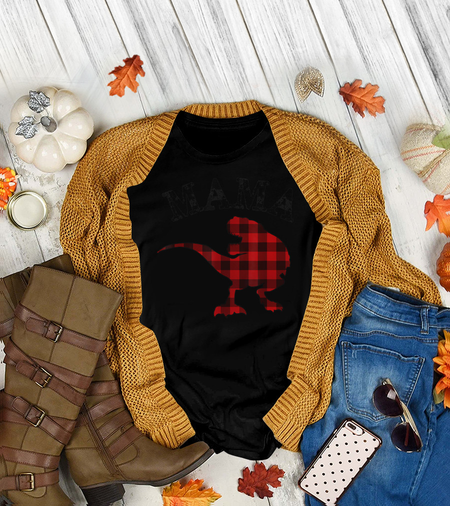 Mama Red Plaid Dinosaur T-Shirt