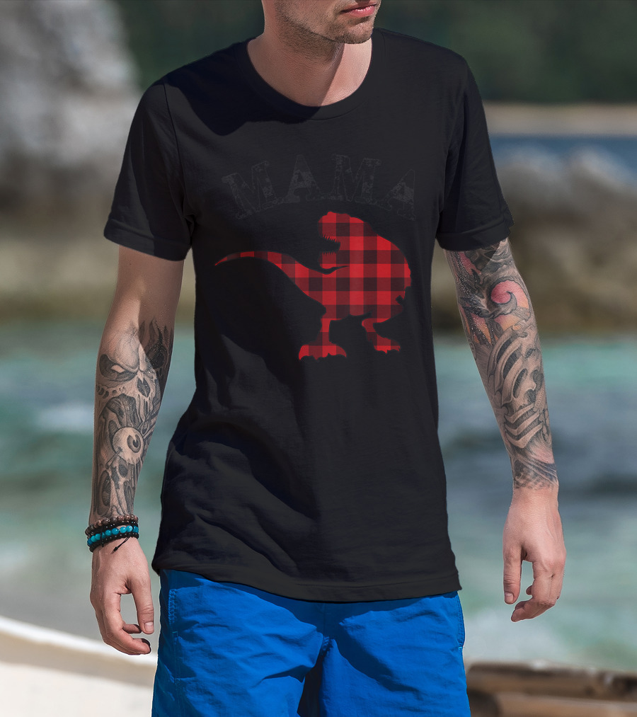 Mama Red Plaid Dinosaur T-Shirt