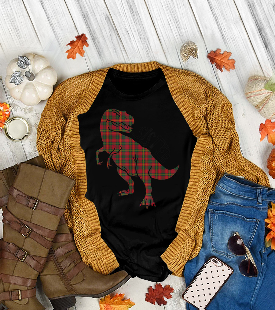 Sister Red Plaid Dinosaur T-Shirt