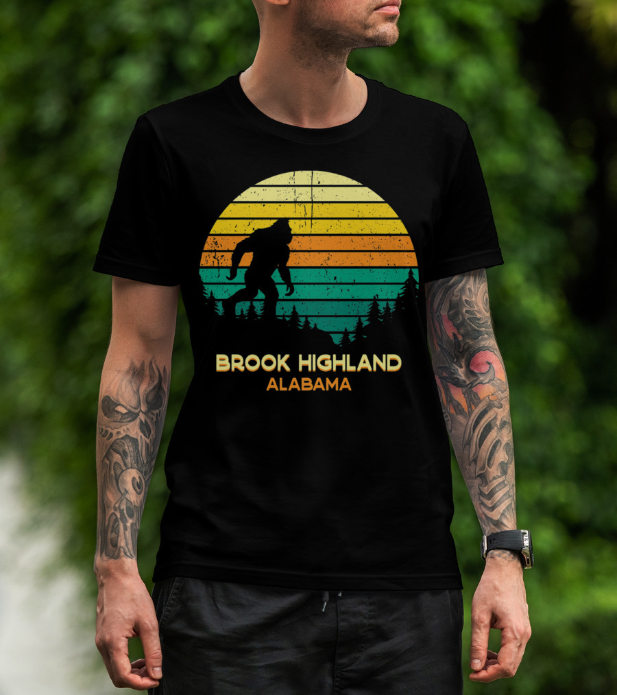 Brook Highland Alabama Retro Bigfoot Sunset T-Shirt