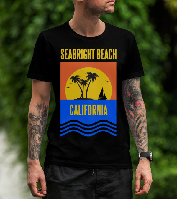 Seabright Beach California Sunset Palm Trees Sailboat Vacation T-Shirt