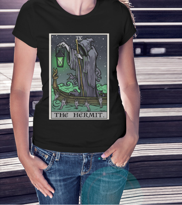 The Hermit Tarot Card IX Gothic Halloween Grim Lantern Boat T-Shirt