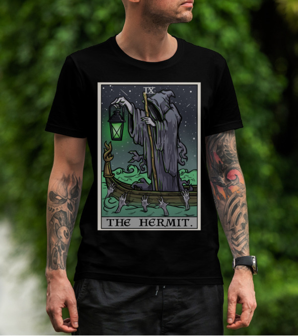 The Hermit Tarot Card IX Gothic Halloween Grim Lantern Boat T-Shirt