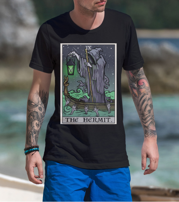 The Hermit Tarot Card IX Gothic Halloween Grim Lantern Boat T-Shirt