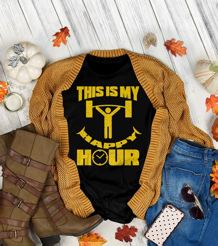 This Is My Happy Hour Weightlifting Workout Clock T-Shirt