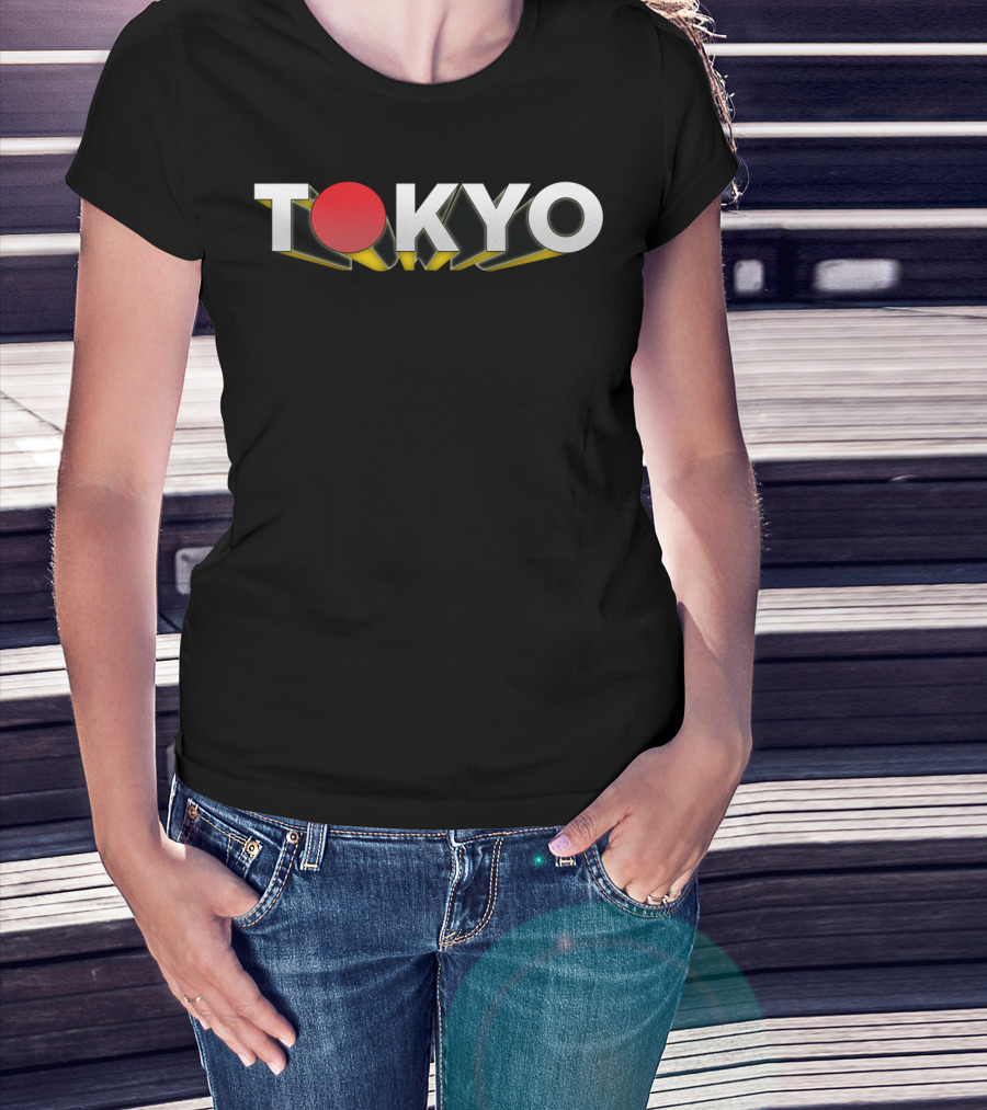 Tokyo Japan Red Circle Dimensional Text T-Shirt