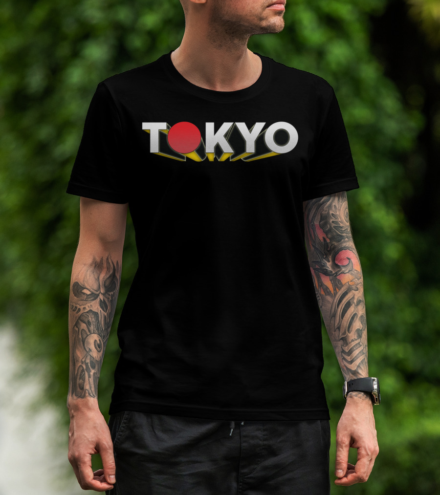 Tokyo Japan Red Circle Dimensional Text T-Shirt