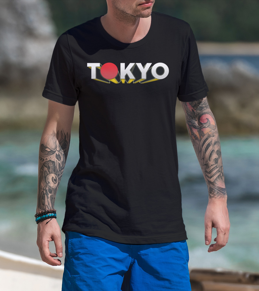 Tokyo Japan Red Circle Dimensional Text T-Shirt