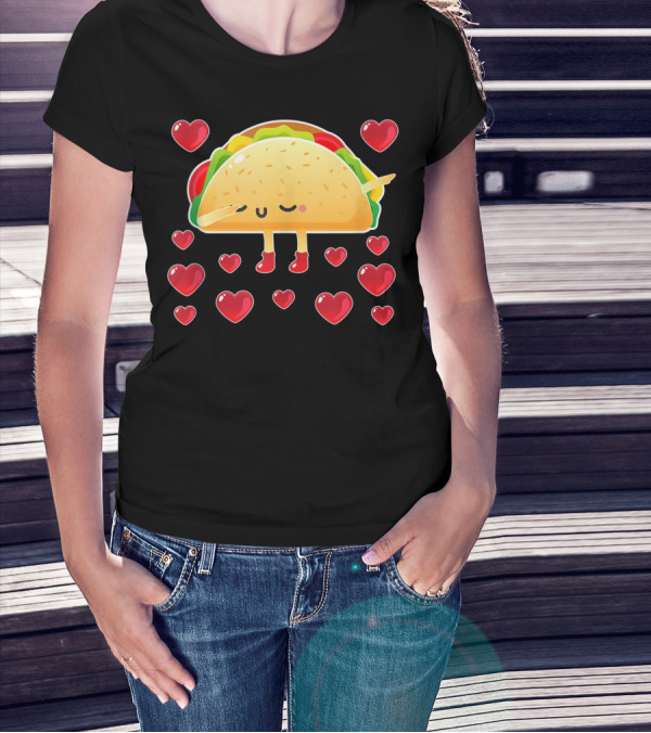 Valentine Hearts Taco Emoji For Girls And Men Taco Lovers T-Shirt