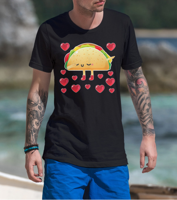 Valentine Hearts Taco Emoji For Girls And Men Taco Lovers T-Shirt