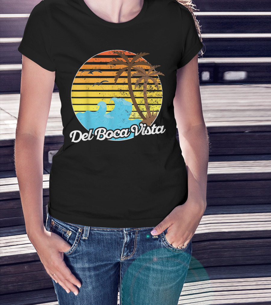 Del Boca Vista Vintage Palm Sunset Waves Florida T-Shirt