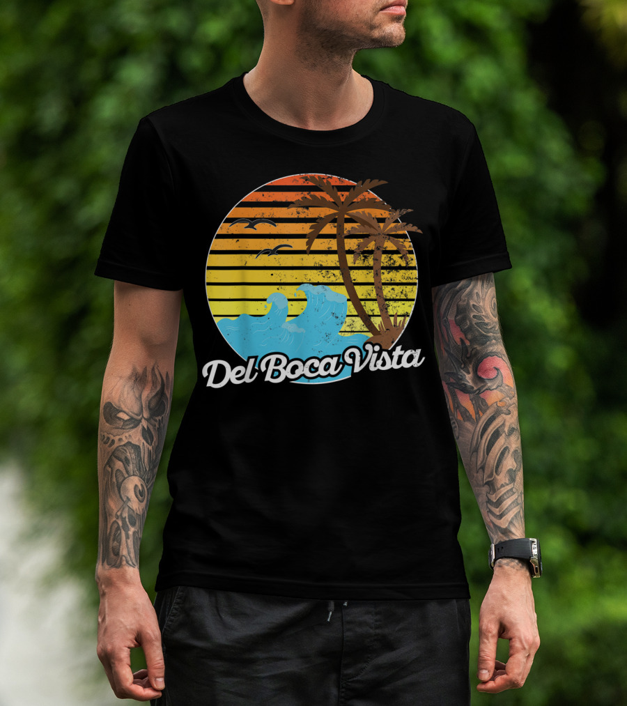 Del Boca Vista Vintage Palm Sunset Waves Florida T-Shirt