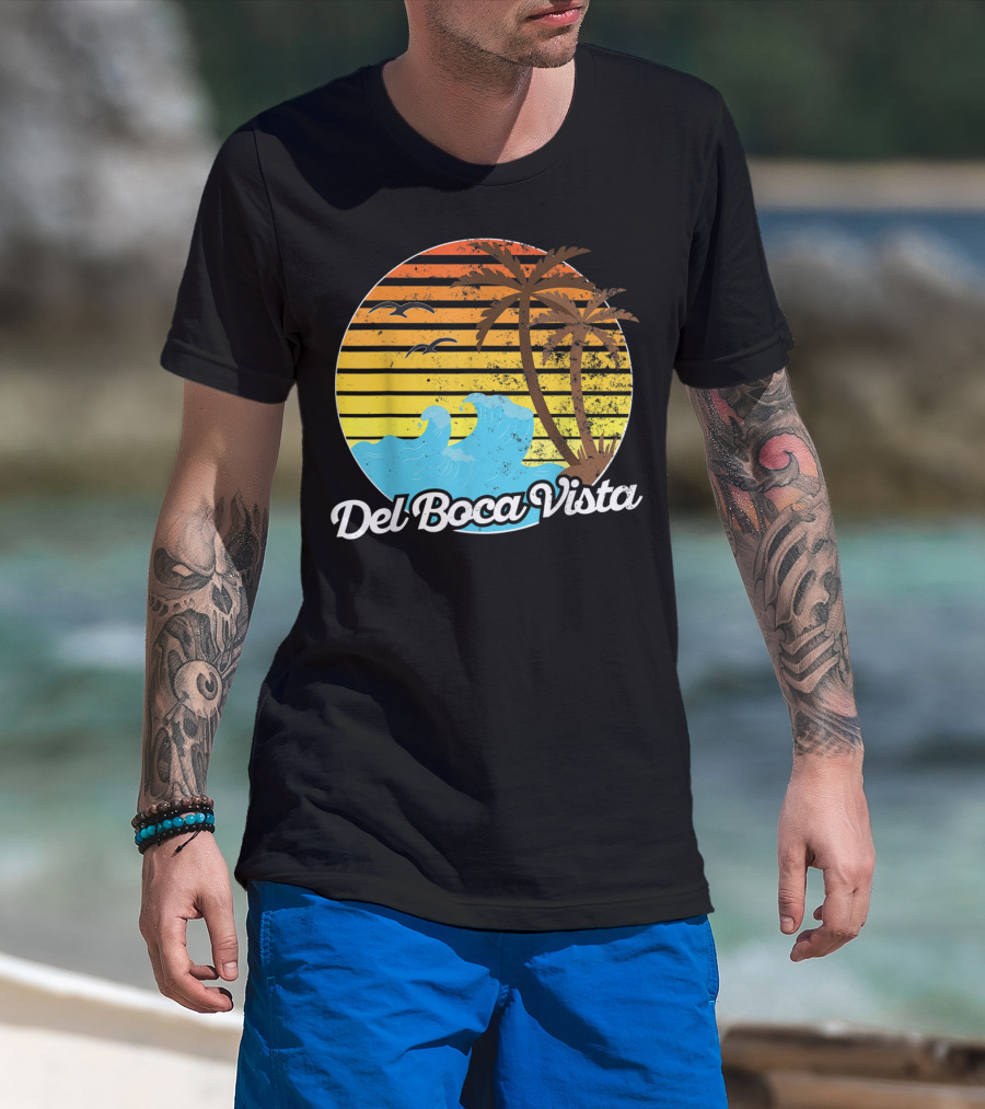 Del Boca Vista Vintage Palm Sunset Waves Florida T-Shirt