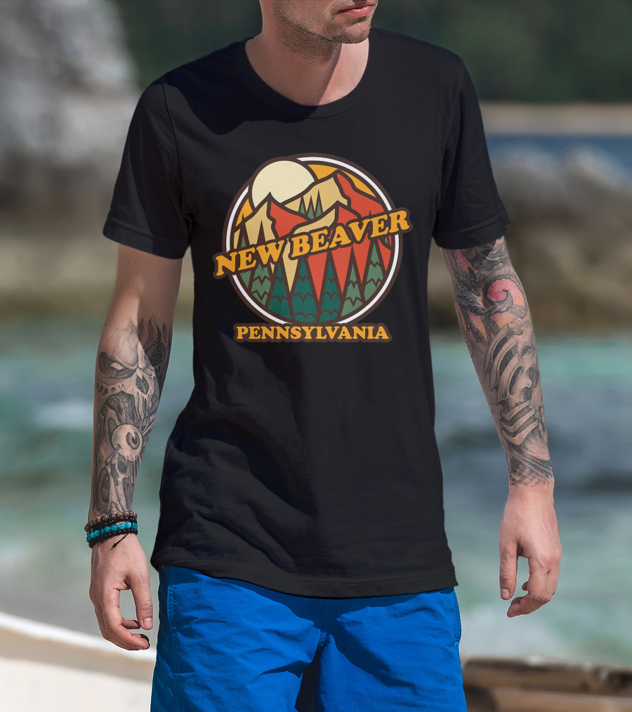 New Beaver Pennsylvania Retro Mountain Sunset Scene T-Shirt