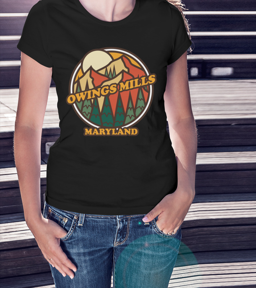Owings Mills Maryland Vintage Mountain Hiking Forest Scene T-Shirt