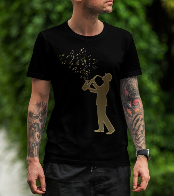 Awesome Jazz Music Silhouette Musical Notes T-Shirt