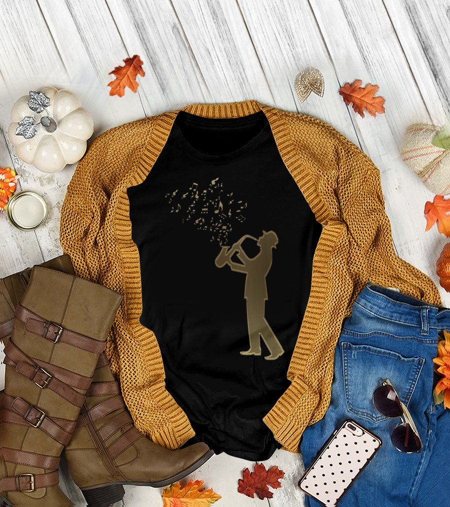 Awesome Jazz Music Silhouette Musical Notes T-Shirt