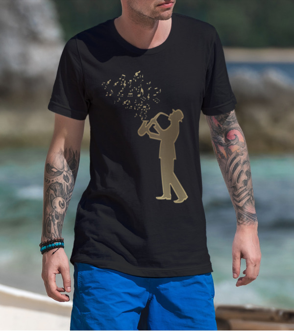 Awesome Jazz Music Silhouette Musical Notes T-Shirt