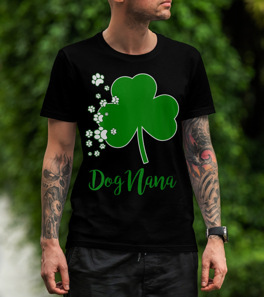 Dog Nana Irish Shamrock With Paw Prints T-Shirt