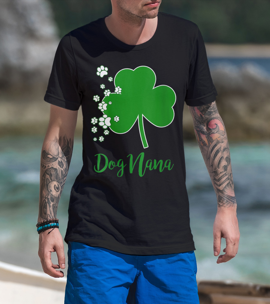 Dog Nana Irish Shamrock With Paw Prints T-Shirt
